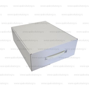 Самосборная коробка 220х320х100-600х400х140мм картон с ручкой белая