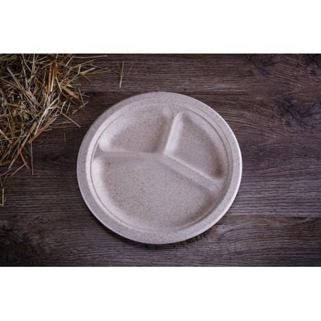 Одноразовая тарелка из пшеничной соломы трехсекционная 231х21 мм