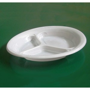 Тарелка пластиковая 258x30 мм, 3 секции, белая, ПП