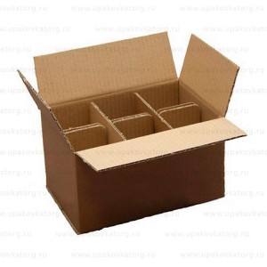 Коробка с разделителем 260х180х305 мм для 6 бутылок картон
