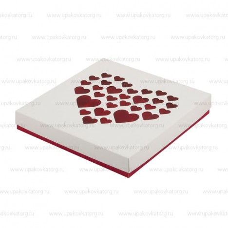 Коробка для 16 конфет с сердечками 200x200x30 мм
