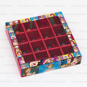 Коробка для 16 конфет POP ART с окном 177x177x38 мм