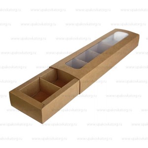 Коробка-пенал для 5 конфет с вклеенным окном 240x50x30 мм