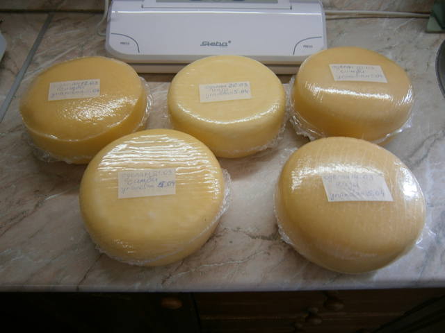 Головки сыра в прозрачных термоусадочных пакетах для созревания