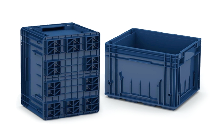 Синие пластиковые ящики со сплошным дном и стенками