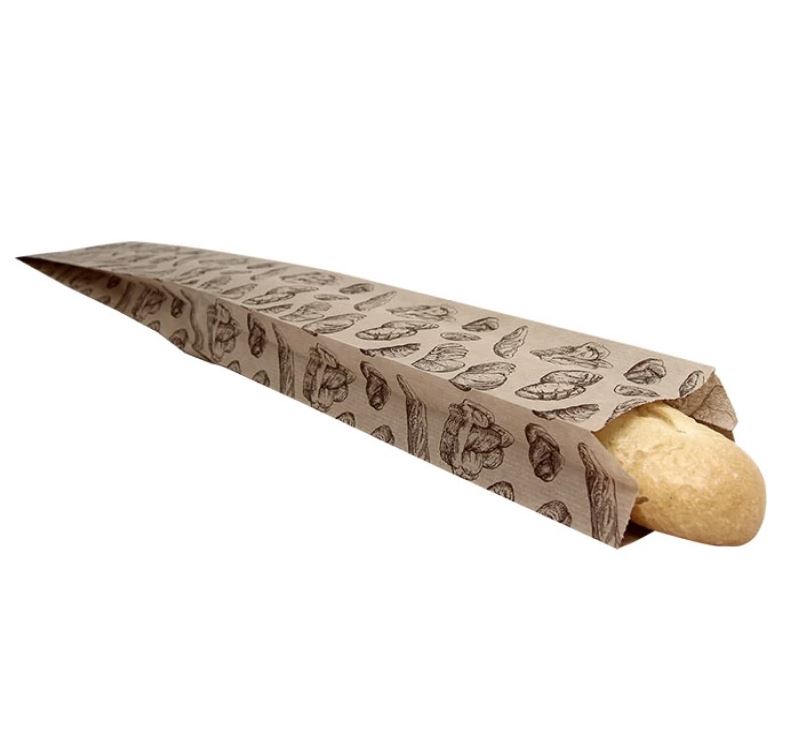 Пакет крафт для хлеба 100х50х600 мм с багетом