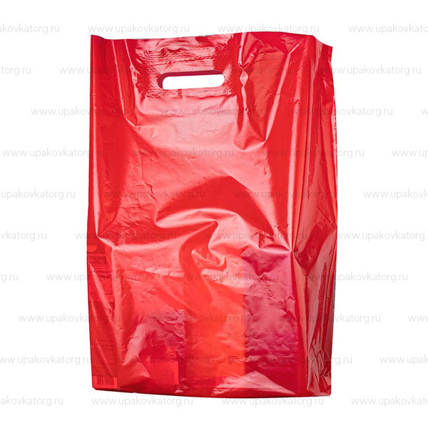 Пакет красный с вырубными ручками ПВД купить оптом Москва