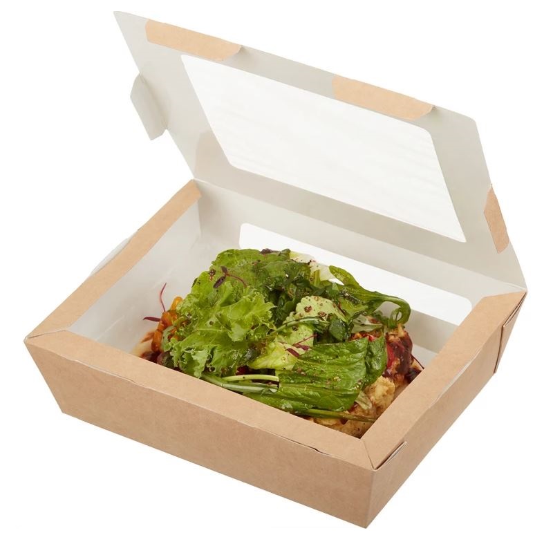 Бумажный контейнер с окном с салатом