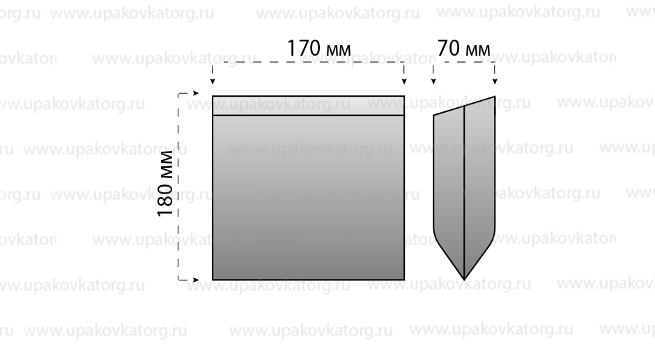 Схематичное изображение товара - Бумажный пакет для пирожков 180x170х70 мм