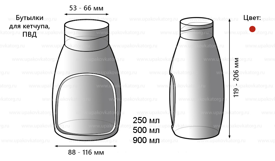 Схематичное изображение товара - Бутылки для кетчупа 250-900 мл, ПВД