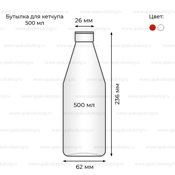 Схематичное изображение товара - Бутылка для кетчупа 500 мл, 236x62x62 мм, ПЭ