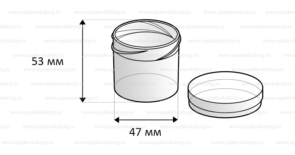 Схематичное изображение товара - Пластиковая баночка с резьбовой крышкой 40-50 мл, ПВД