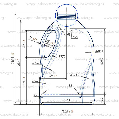 Схематичное изображение товара - Флакон для моющих средств 237/231x141,5x91 мм, 1,5 л