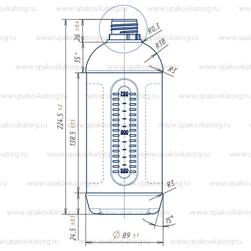 Схематичное изображение товара - Флакон пластиковый 1л с крышкой
