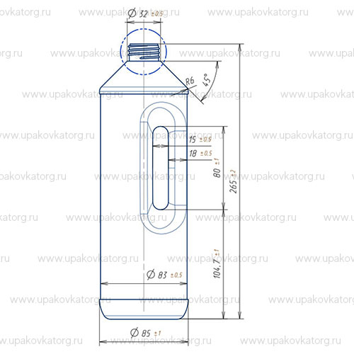 Схематичное изображение товара - Флакон пластиковый 1л, 85x265мм