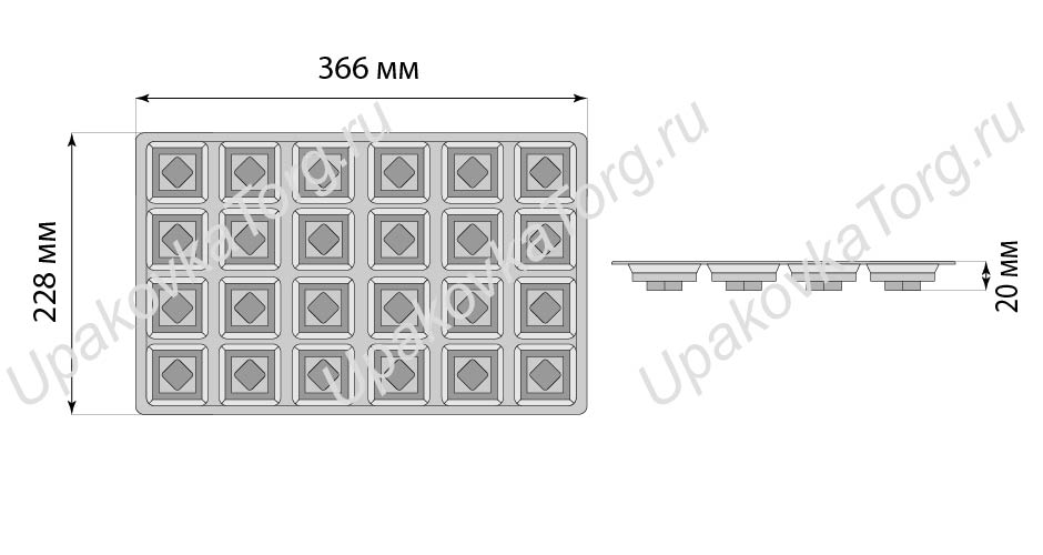 Схематичное изображение товара - Коррекс для конфет, 366х228х20 мм, ОПС