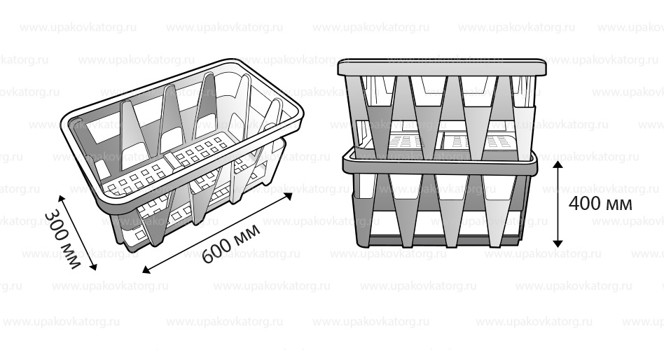 Схематичное изображение товара - Пластиковый контейнер для транспортировки яиц, 600x300x400 мм