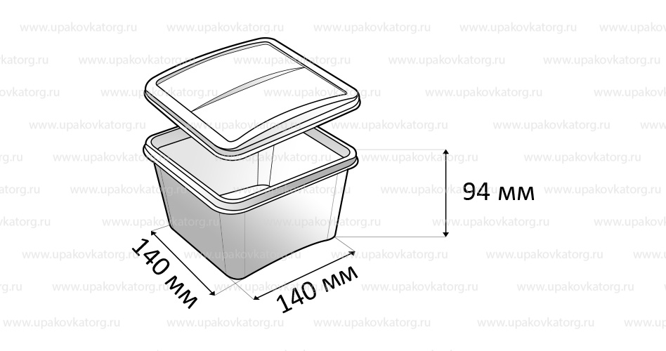 Схематичное изображение товара - Контейнер для мороженого 140x140x94 мм, 1025 мл