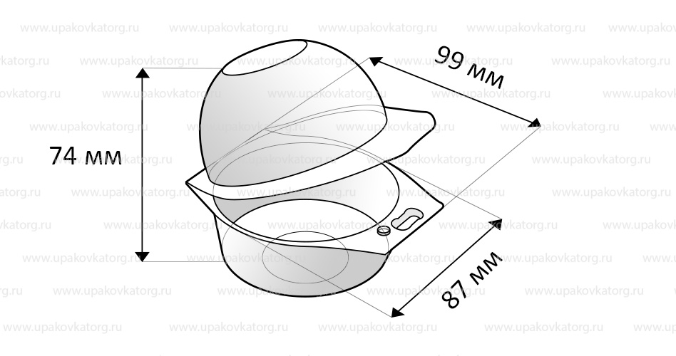Схематичное изображение товара - Контейнер для мороженого 99x87x74 мм, 280 мл
