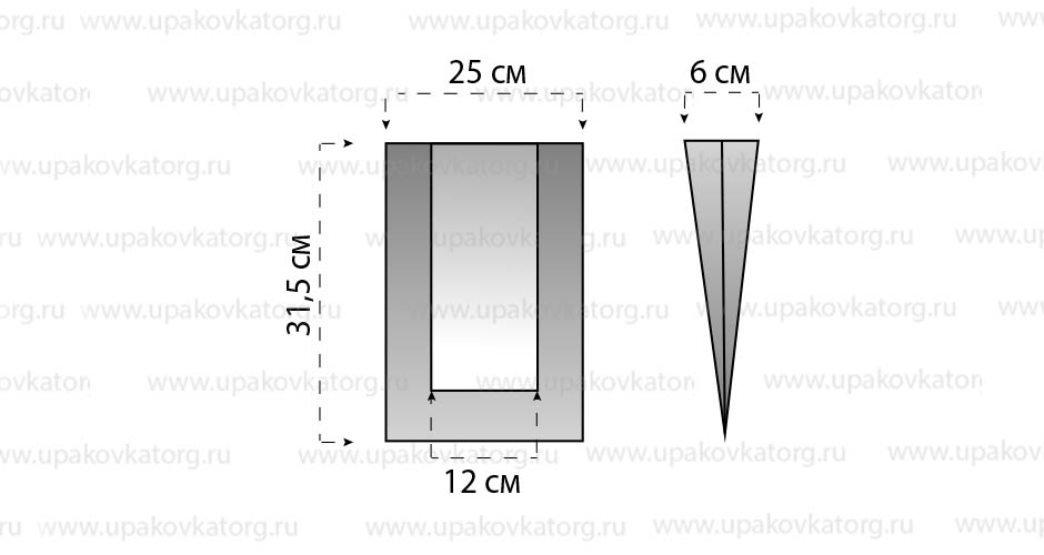 Схематичное изображение товара - Пакет бумажный 31,5х25 см с боковыми складками и ПЭ окном, белый «Колоски»