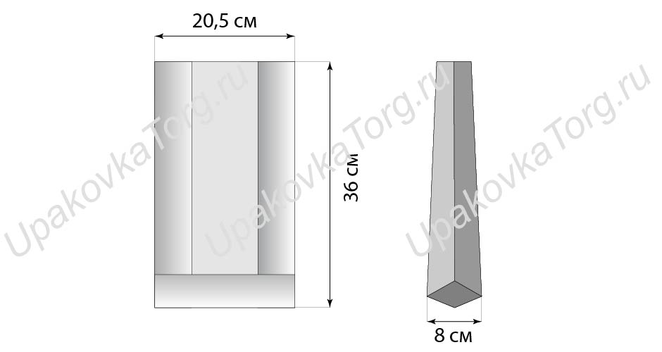Схематичное изображение товара - Пакет бумажный 36х20,5 см со складкой и ПЭ окном