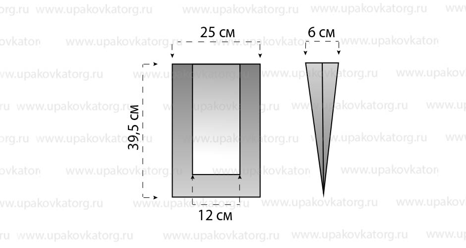 Схематичное изображение товара - Пакет крафт 39,5x25 см со складкой и ПЭ окном