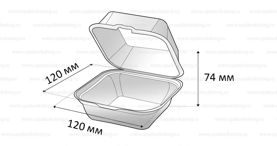 Схематичное изображение товара - Ланч-бокс для гамбургеров 120x120x74мм ВПС