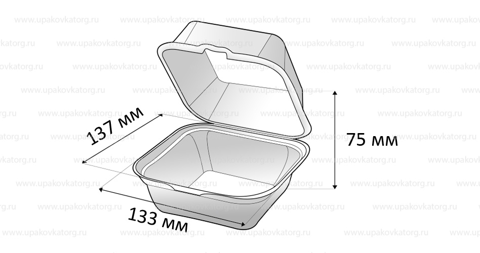Схематичное изображение товара - Ланч-бокс для гамбургера 137x133x75мм ВПС одноразовый