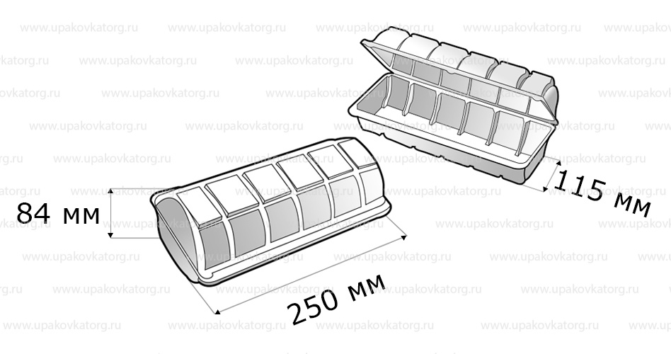 Схематичное изображение товара - Контейнер для рулетов и пирожных 250x115x84мм пластик