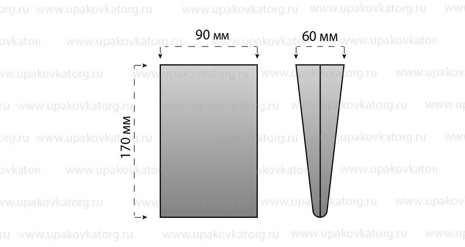 Схематичное изображение товара - Пакет 170х90 мм (складка - 60 мм) крафт