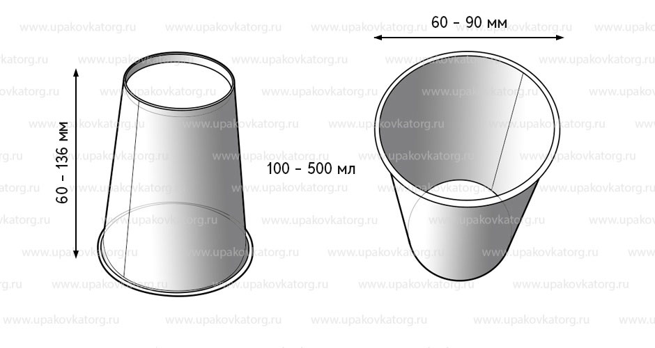 Схематичное изображение товара - Стакан для холодных и горячих напитков, 100 - 500 мл картон двухслойный белый