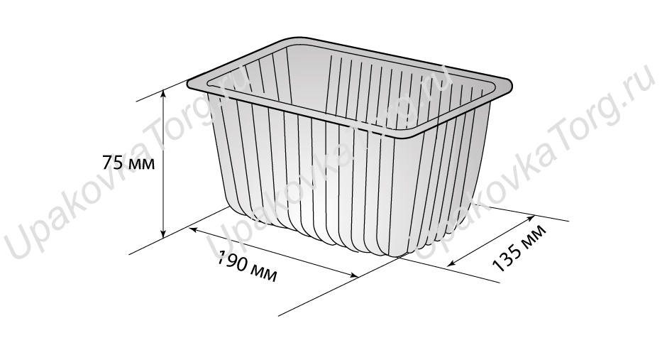 Схематичное изображение товара - Контейнер под запайку 190х135х75 мм, ПП