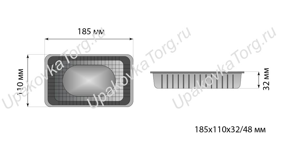Схематичное изображение товара - Контейнер под запайку 185x110x32 мм, ПП