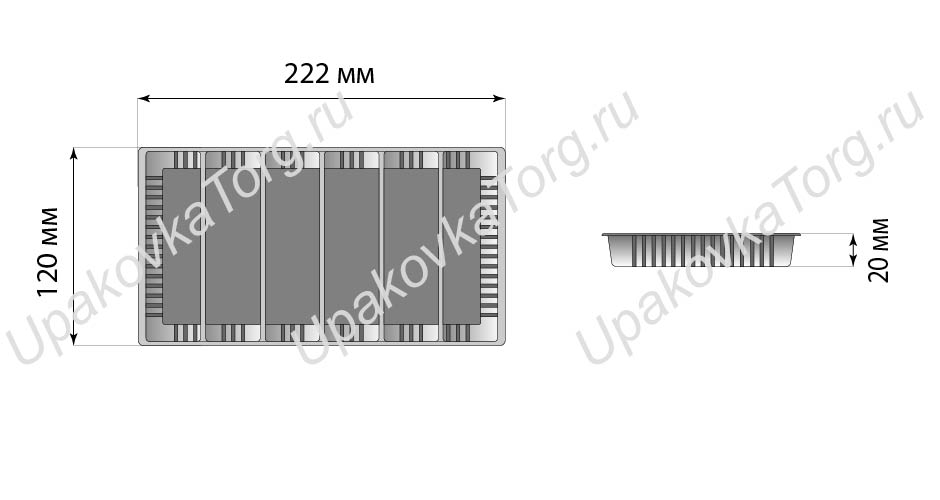 Схематичное изображение товара - Коррекс 222x120x20 мм, ПП, 6 секций
