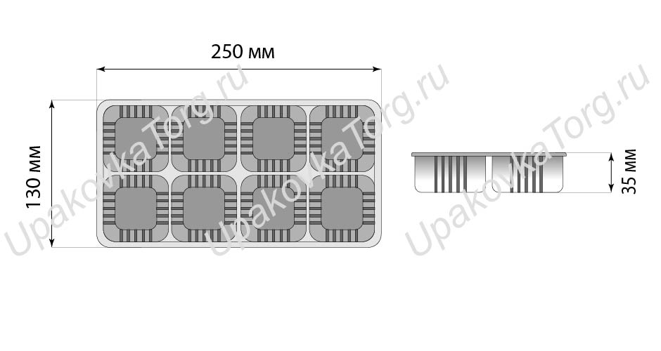 Схематичное изображение товара - Коррекс 250x130x35 мм, ПП, 8 секций