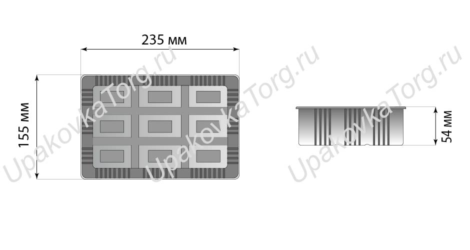 Схематичное изображение товара - Контейнер под запайку 235x155x54 мм, ПП