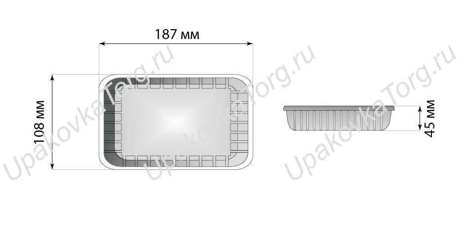 Схематичное изображение товара - Контейнер под запайку 187x108x45 мм, ПП