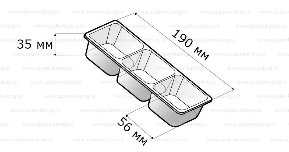 Схематичное изображение товара - Коррекс для печенья 190x70x35 мм, 3 ячейки