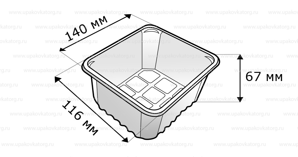 Схематичное изображение товара - Контейнер для салатов 140x116x67 мм, ПВХ