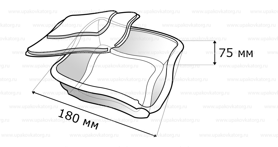 Схематичное изображение товара - Контейнер для салатов 180x180x75 мм, ПС