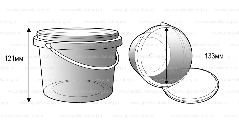 Схематичное изображение товара - Контейнер для меда 1 л с крышкой и ручкой, ПП