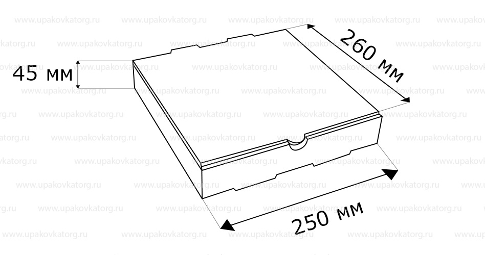 Схематичное изображение товара - Коробка для пиццы 250x260x45 мм