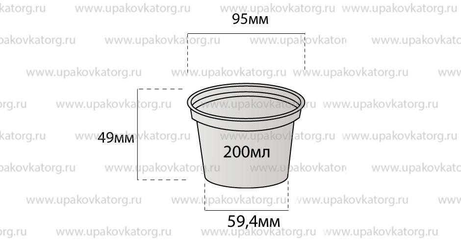 Схематичное изображение товара - Стаканчик для йогурта объемом 200 мл высотой 49 мм / 60 мм / 70,5 мм