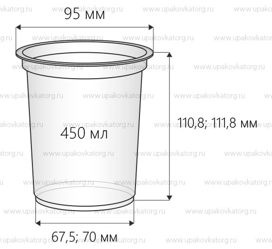 Схематичное изображение товара - Стаканчик для йогурта объемом 450 мл высотой 110,8 мм / 111,8 мм