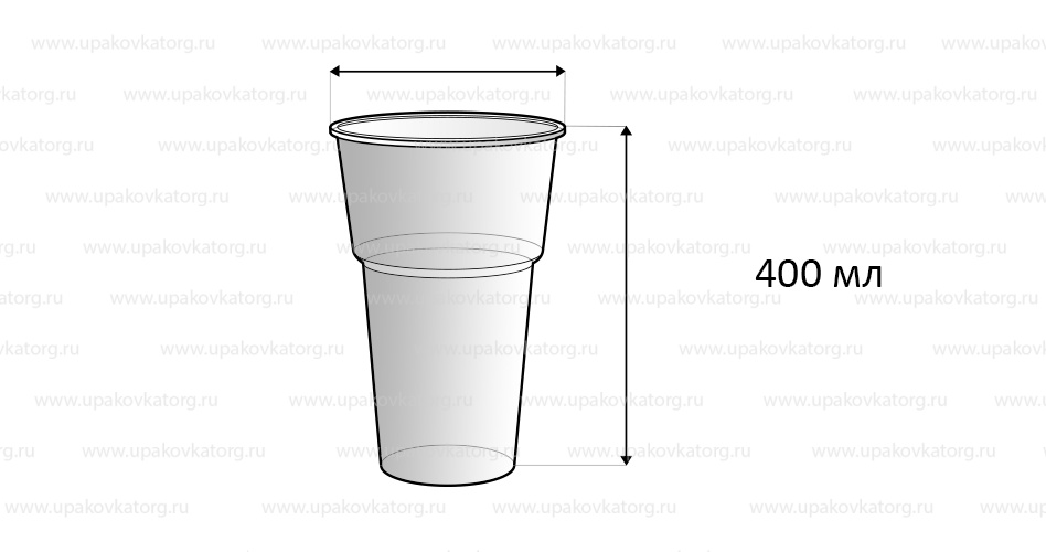 Схематичное изображение товара - Пластиковый стаканчик 400 мл прозрачный ПП