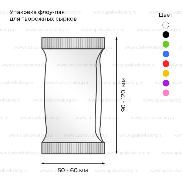 Схематичное изображение товара - Упаковка для творожных сырков флоу-пак размер от 60x100мм