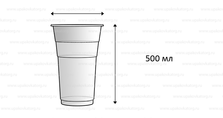 Схематичное изображение товара - Пластиковый стакан 500 мл, прозрачный, ПС