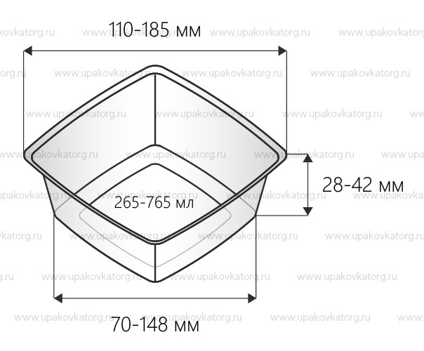 Схематичное изображение товара - Форма из фольги квадратная 265-765 мл