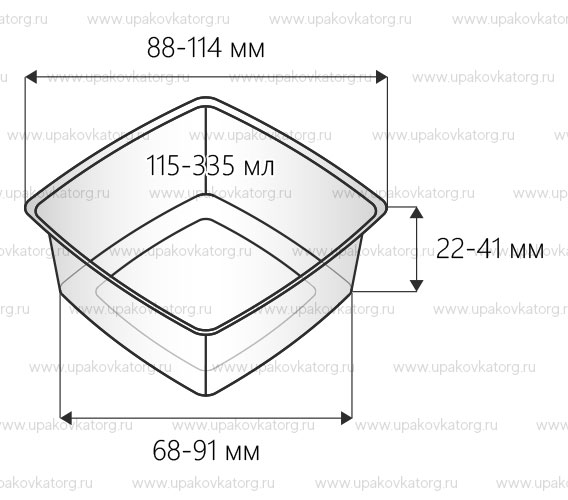 Схематичное изображение товара - Алюминиевый контейнер "Ламистер" квадратный 115-335 мл