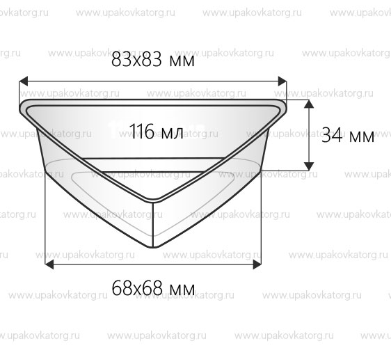 Схематичное изображение товара - Алюминиевый контейнер "Ламистер" треугольный 116 мл